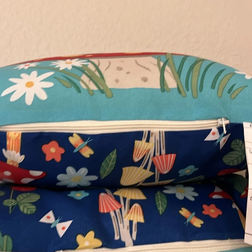 Gnomaste Pillow with mushroom and strawberry accents. 2 pillow bundle nwt